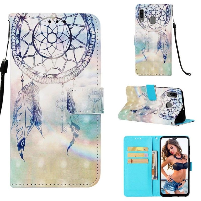 Leren Hoesje voor Samsung Galaxy A30 Rood Wit Aquarel Dromenvanger