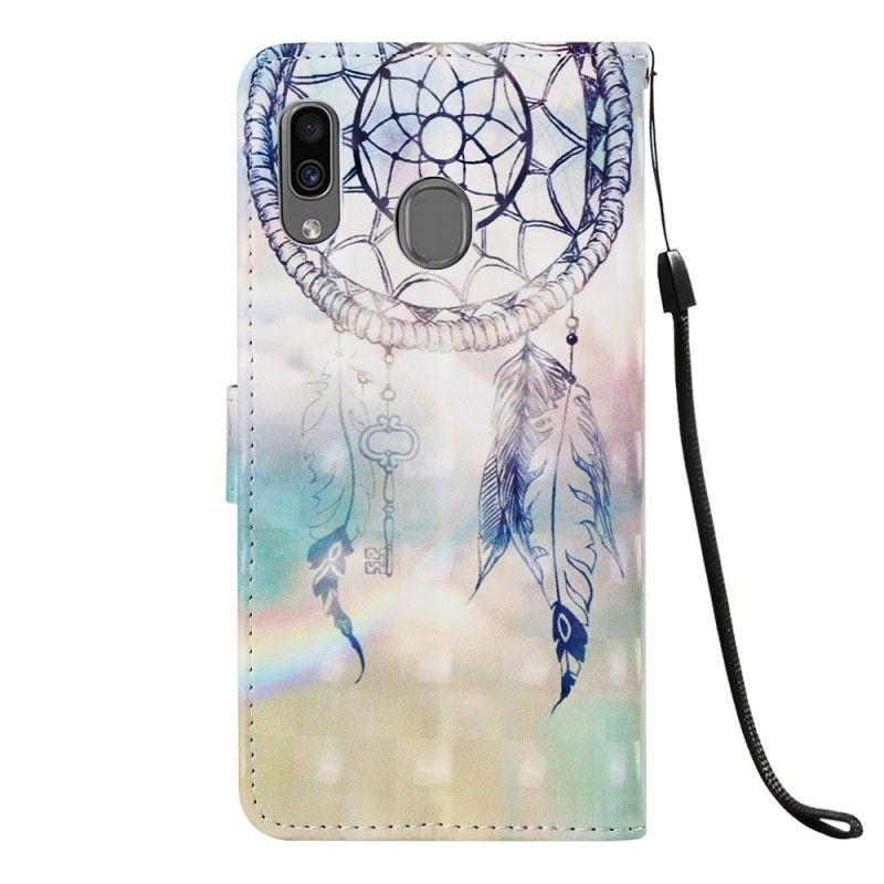 Leren Hoesje voor Samsung Galaxy A30 Rood Wit Aquarel Dromenvanger