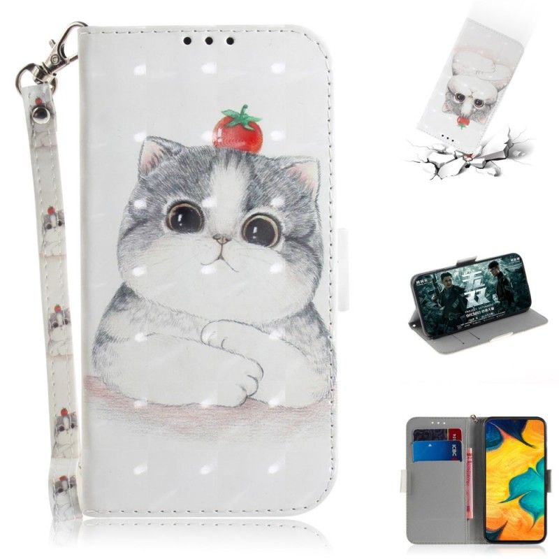 Leren Hoesje voor Samsung Galaxy A30 Tomaat Op De String Kat