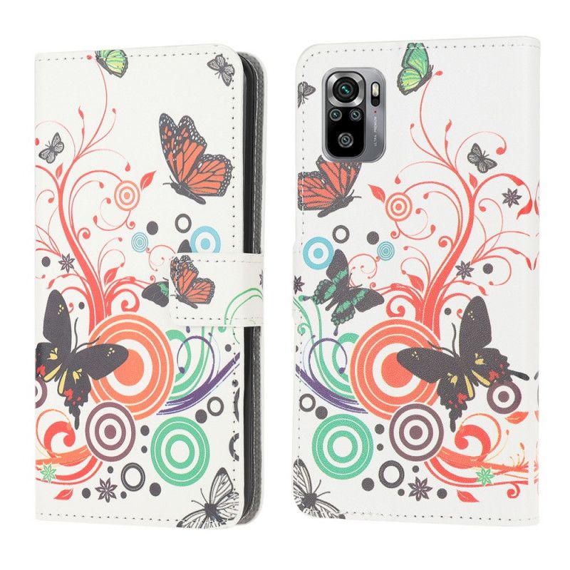 Bescherming Hoesje Xiaomi Redmi Note 10 / Note 10S Wit Zwart Vlinders En Bloemen