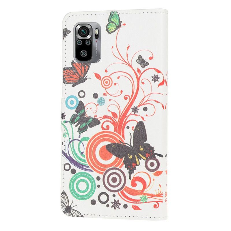 Bescherming Hoesje Xiaomi Redmi Note 10 / Note 10S Wit Zwart Vlinders En Bloemen