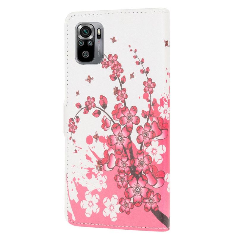 Cover Folio-hoesje Xiaomi Redmi Note 10 / Note 10S Roze Magenta Telefoonhoesje Tropische Bloemen