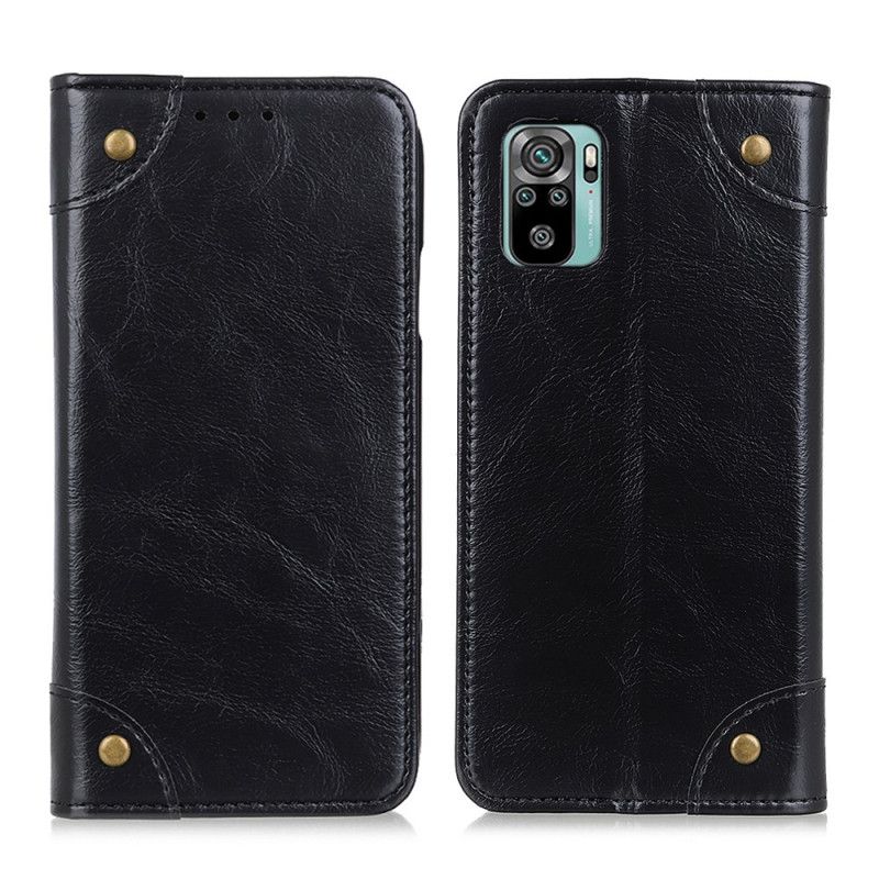 Folio-hoesje Xiaomi Redmi Note 10 / Note 10S Donkerblauw Zwart Vintage Splitleren Klinknagels