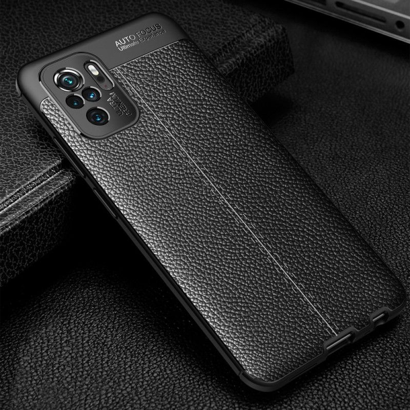 Hoesje voor Xiaomi Redmi Note 10 / Note 10S Rood Zwart Dubbellijns Lychee Leereffect