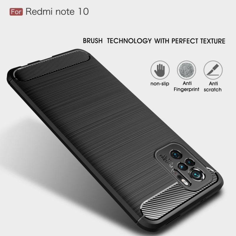 Hoesje voor Xiaomi Redmi Note 10 / Note 10S Rood Zwart Geborsteld Koolstofvezel