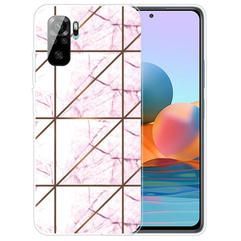 Hoesje Xiaomi Redmi Note 10 / Note 10S Wit Zwart Marmer Met Intense Geometrie