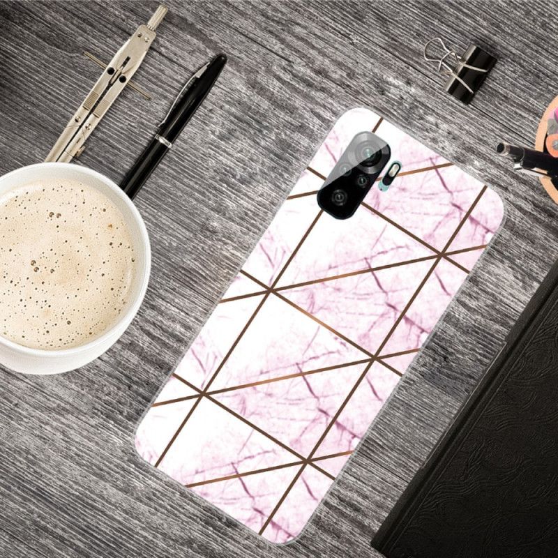 Hoesje Xiaomi Redmi Note 10 / Note 10S Wit Zwart Marmer Met Intense Geometrie