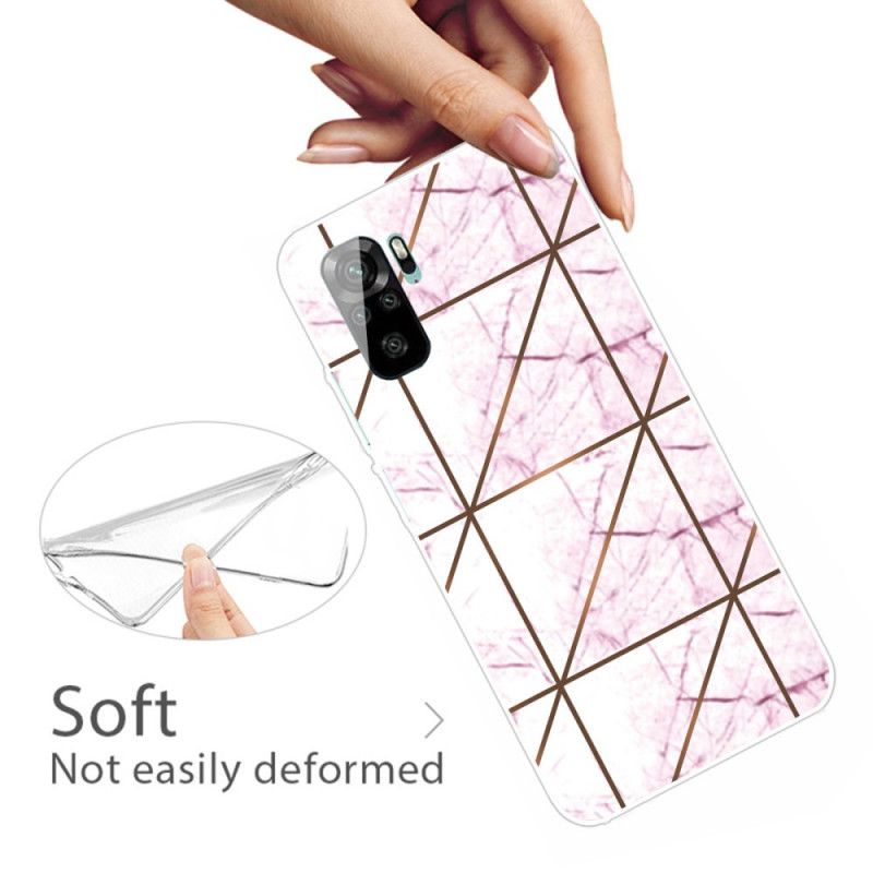 Hoesje Xiaomi Redmi Note 10 / Note 10S Wit Zwart Marmer Met Intense Geometrie