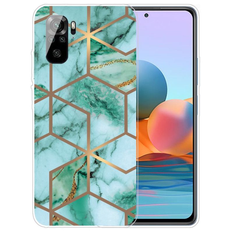Hoesje Xiaomi Redmi Note 10 / Note 10S Wit Zwart Marmer Met Intense Geometrie