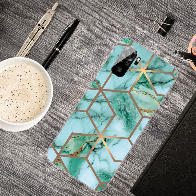 Hoesje Xiaomi Redmi Note 10 / Note 10S Wit Zwart Marmer Met Intense Geometrie