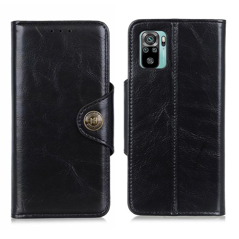 Leren Hoesje voor Xiaomi Redmi Note 10 / Note 10S Donkerblauw Zwart Khazneh
