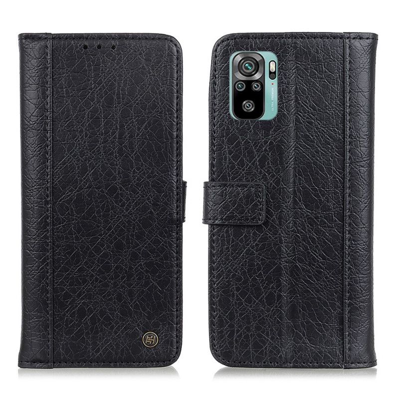 Leren Hoesje voor Xiaomi Redmi Note 10 / Note 10S Grijs Zwart Splitleer In Craquelé-Stijl