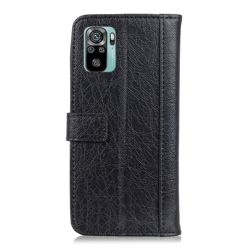 Leren Hoesje voor Xiaomi Redmi Note 10 / Note 10S Grijs Zwart Splitleer In Craquelé-Stijl