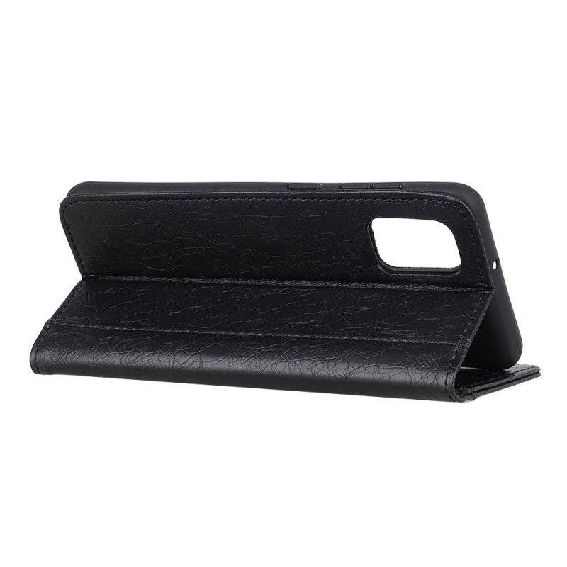 Leren Hoesje voor Xiaomi Redmi Note 10 / Note 10S Grijs Zwart Splitleer In Craquelé-Stijl