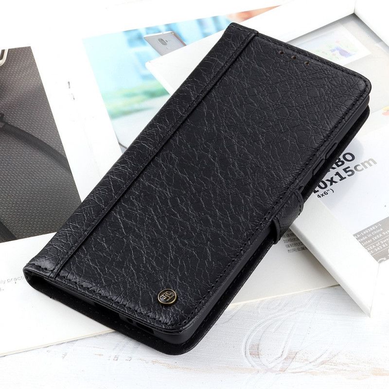 Leren Hoesje voor Xiaomi Redmi Note 10 / Note 10S Grijs Zwart Splitleer In Craquelé-Stijl
