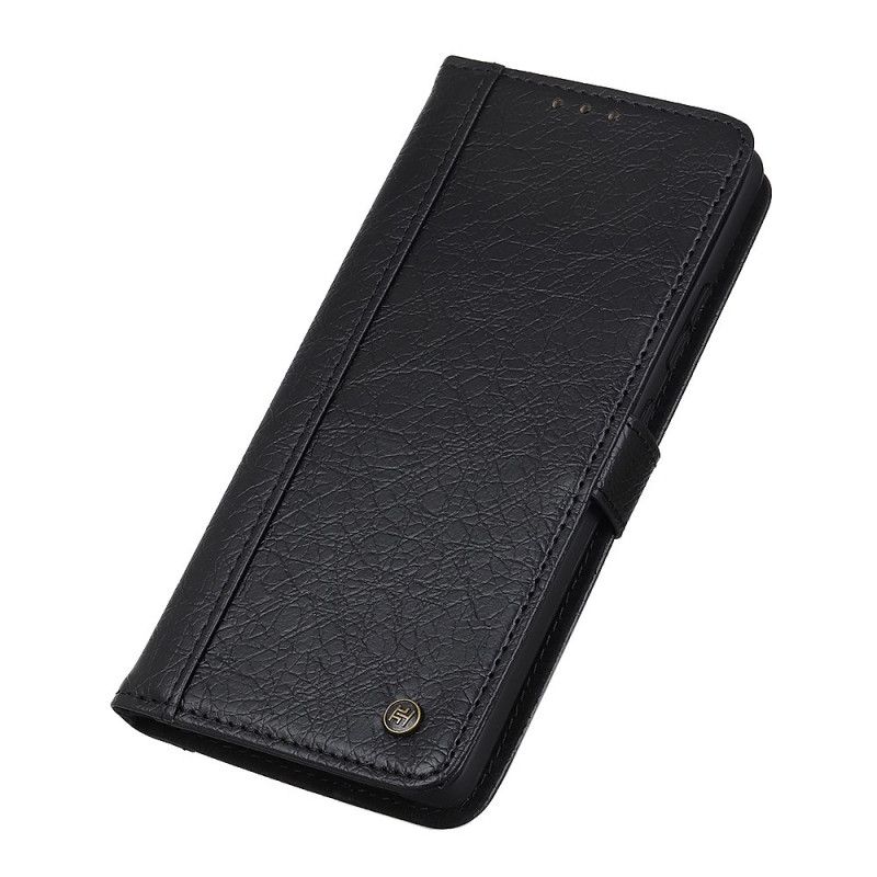 Leren Hoesje voor Xiaomi Redmi Note 10 / Note 10S Grijs Zwart Splitleer In Craquelé-Stijl