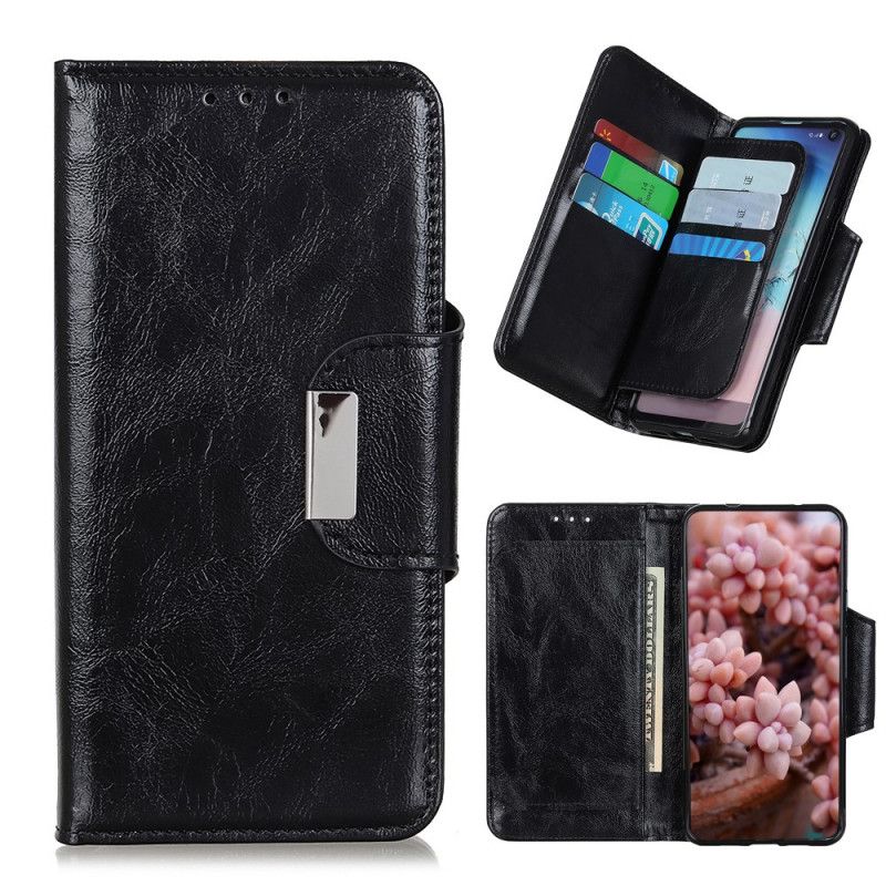 Leren Hoesje voor Xiaomi Redmi Note 10 / Note 10S Lichtblauw Zwart Kunstleer 6 Kaarthouders