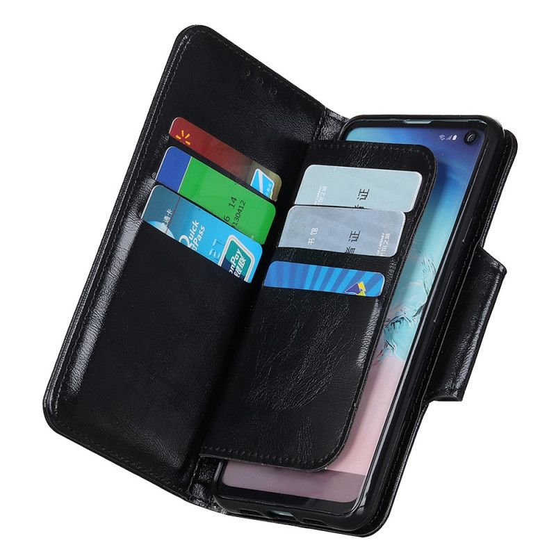 Leren Hoesje voor Xiaomi Redmi Note 10 / Note 10S Lichtblauw Zwart Kunstleer 6 Kaarthouders