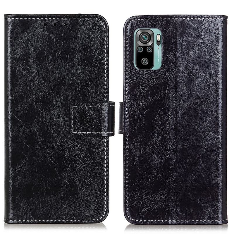 Leren Hoesje voor Xiaomi Redmi Note 10 / Note 10S Rood Zwart Glanzende En Zichtbare Naden