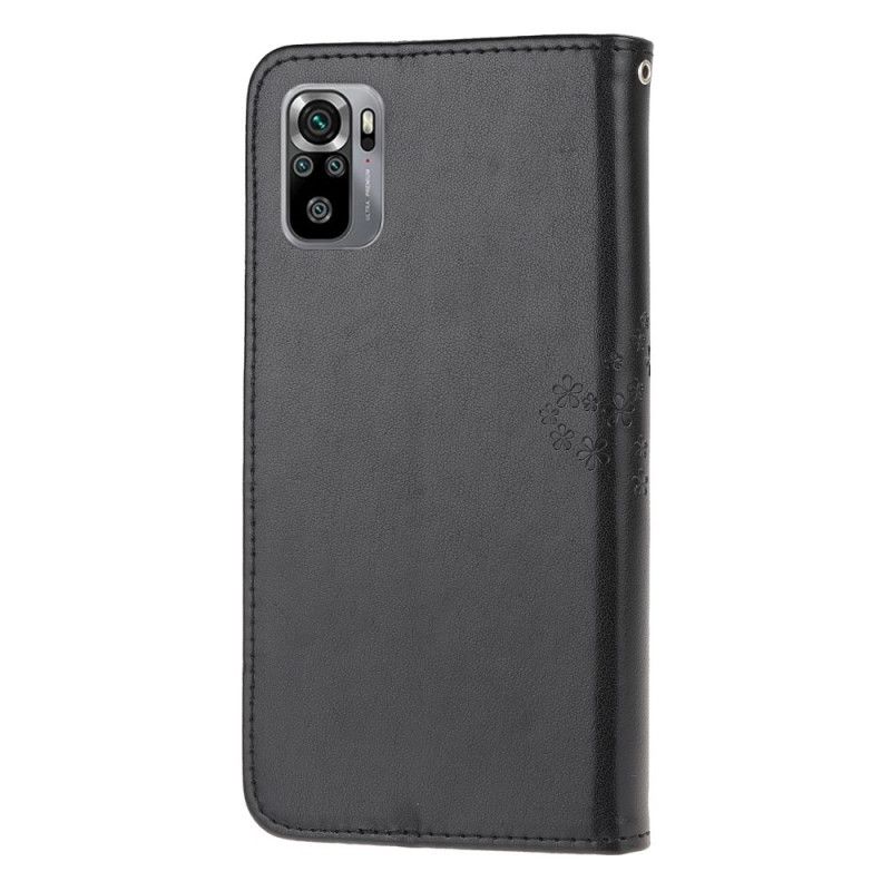 Leren Hoesje Xiaomi Redmi Note 10 / Note 10S Grijs Zwart Boom En String Uilen