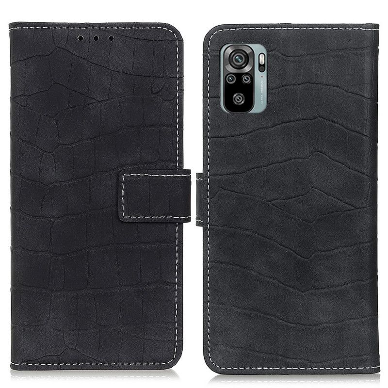 Leren Hoesje Xiaomi Redmi Note 10 / Note 10S Lichtblauw Zwart Krokodillenkracht