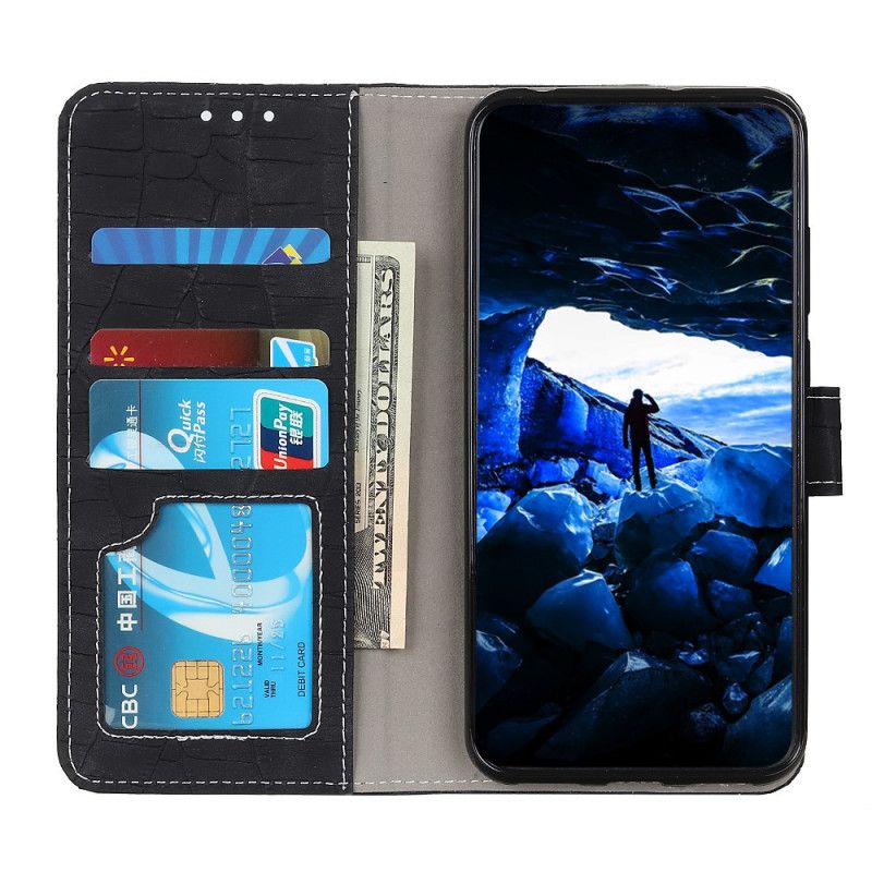 Leren Hoesje Xiaomi Redmi Note 10 / Note 10S Lichtblauw Zwart Krokodillenkracht