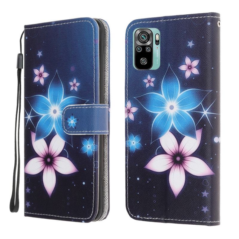 Leren Hoesje Xiaomi Redmi Note 10 / Note 10S Maanbloemen Met String
