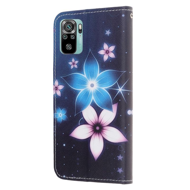 Leren Hoesje Xiaomi Redmi Note 10 / Note 10S Maanbloemen Met String