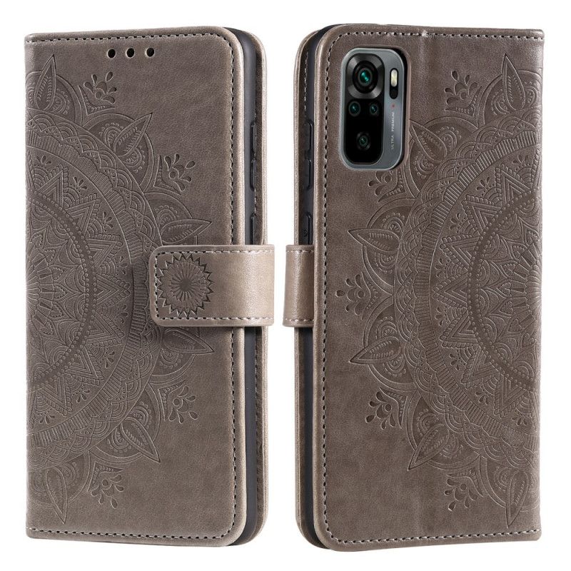 Leren Hoesje Xiaomi Redmi Note 10 / Note 10S Rood Grijs Zon Mandala