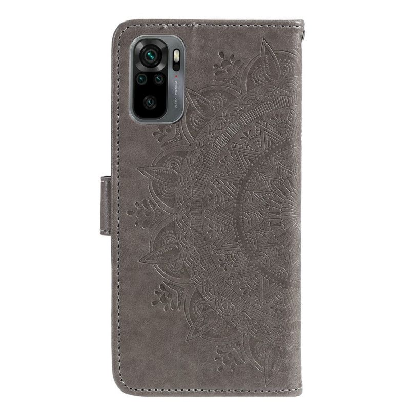 Leren Hoesje Xiaomi Redmi Note 10 / Note 10S Rood Grijs Zon Mandala