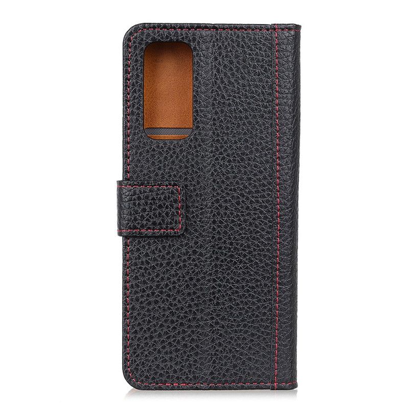 Leren Hoesje Xiaomi Redmi Note 10 / Note 10S Rood Zwart Naden In Lychee-Leereffect