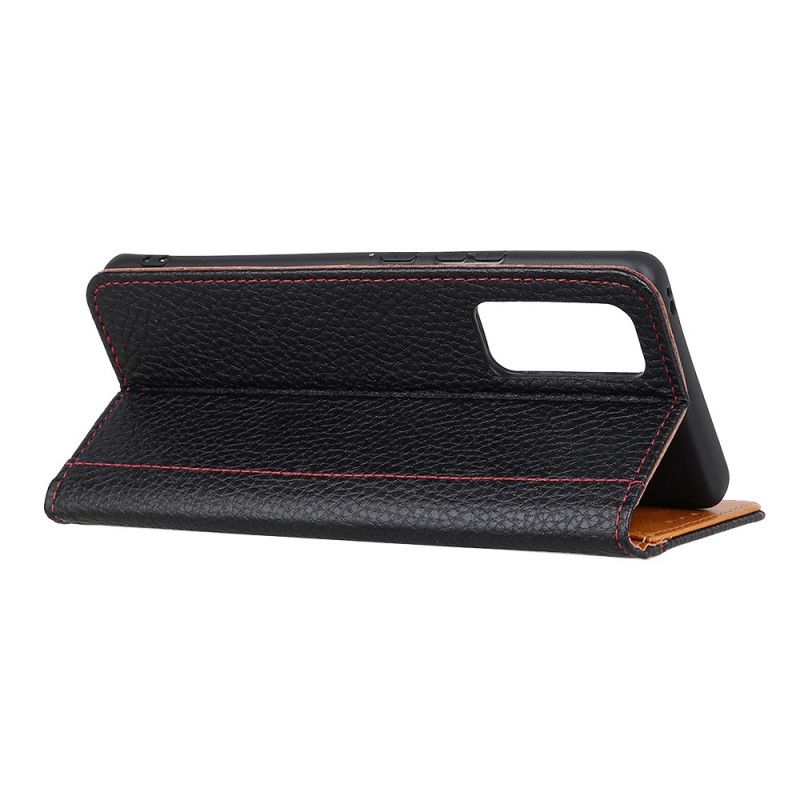 Leren Hoesje Xiaomi Redmi Note 10 / Note 10S Rood Zwart Naden In Lychee-Leereffect
