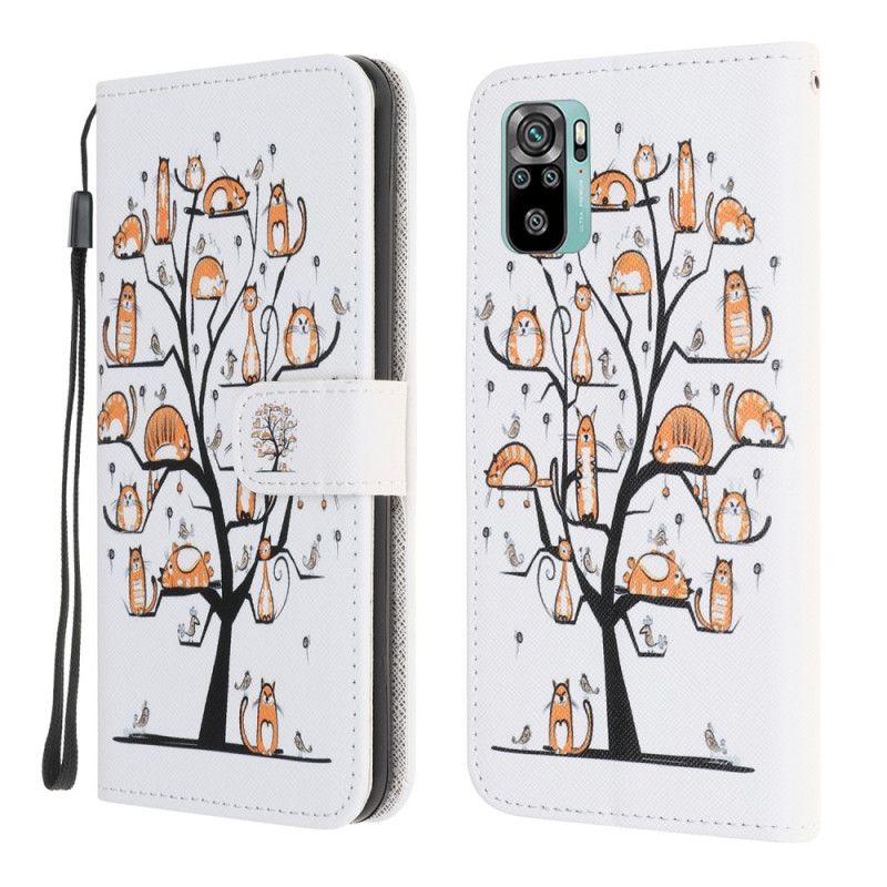 Leren Hoesje Xiaomi Redmi Note 10 / Note 10S Telefoonhoesje Funky String Katten
