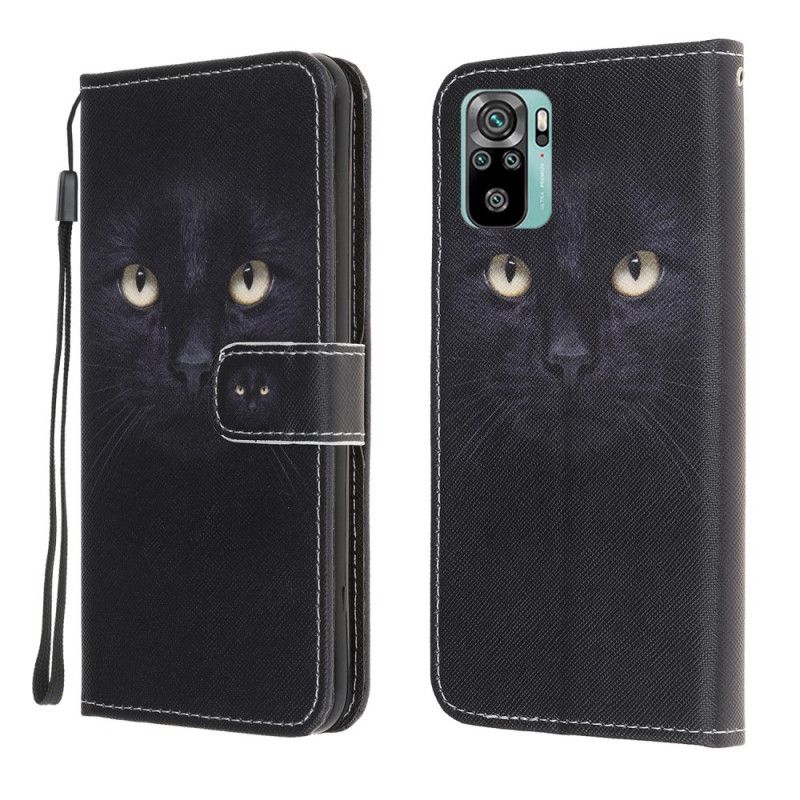 Leren Hoesje Xiaomi Redmi Note 10 / Note 10S Telefoonhoesje Zwarte Kattenogen Met String