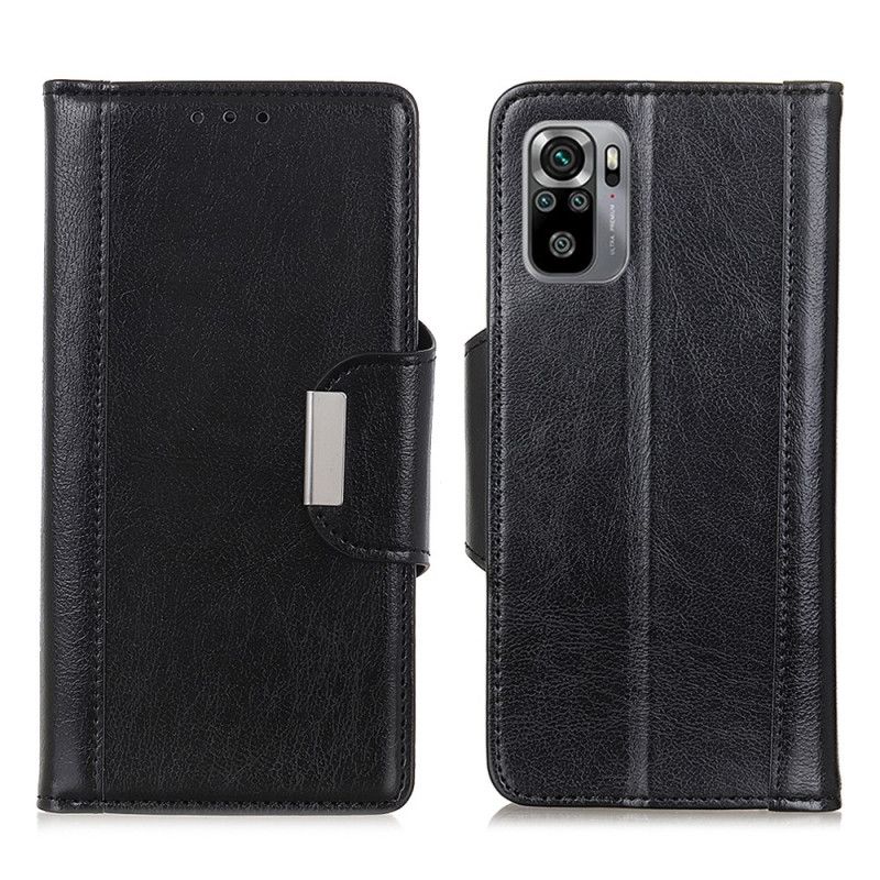 Leren Hoesje Xiaomi Redmi Note 10 / Note 10S Wit Zwart Mat Kunstleer Zilveren Sluiting