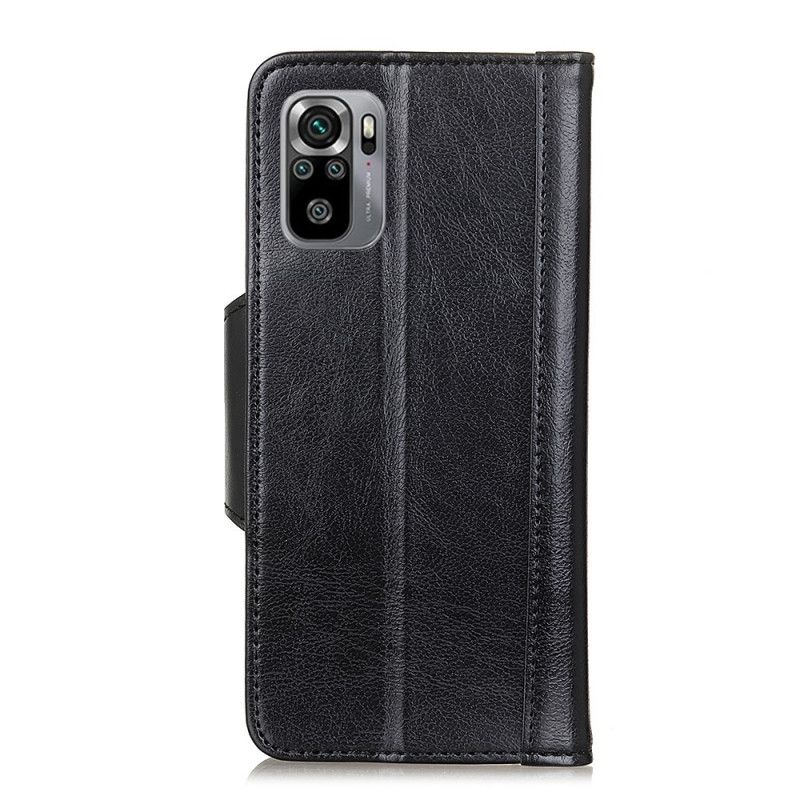 Leren Hoesje Xiaomi Redmi Note 10 / Note 10S Wit Zwart Mat Kunstleer Zilveren Sluiting