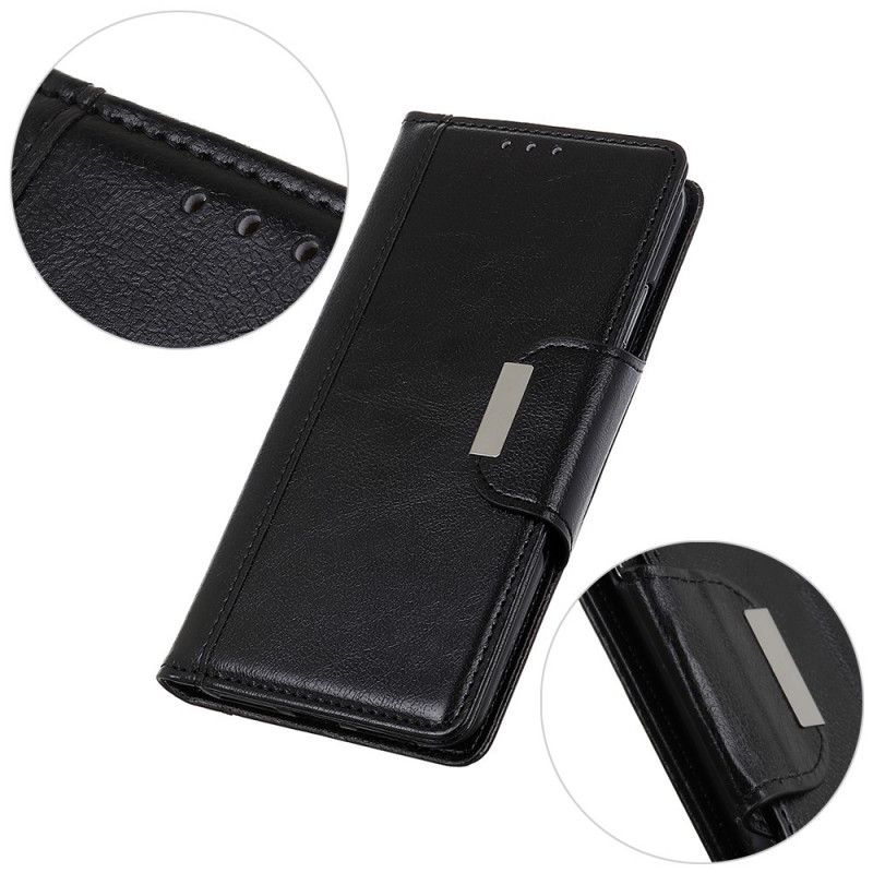 Leren Hoesje Xiaomi Redmi Note 10 / Note 10S Wit Zwart Mat Kunstleer Zilveren Sluiting