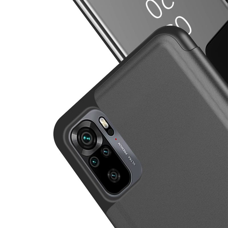 Zichtafdekking Xiaomi Redmi Note 10 / Note 10S Donkerblauw Zwart Spiegel En Kunstleer