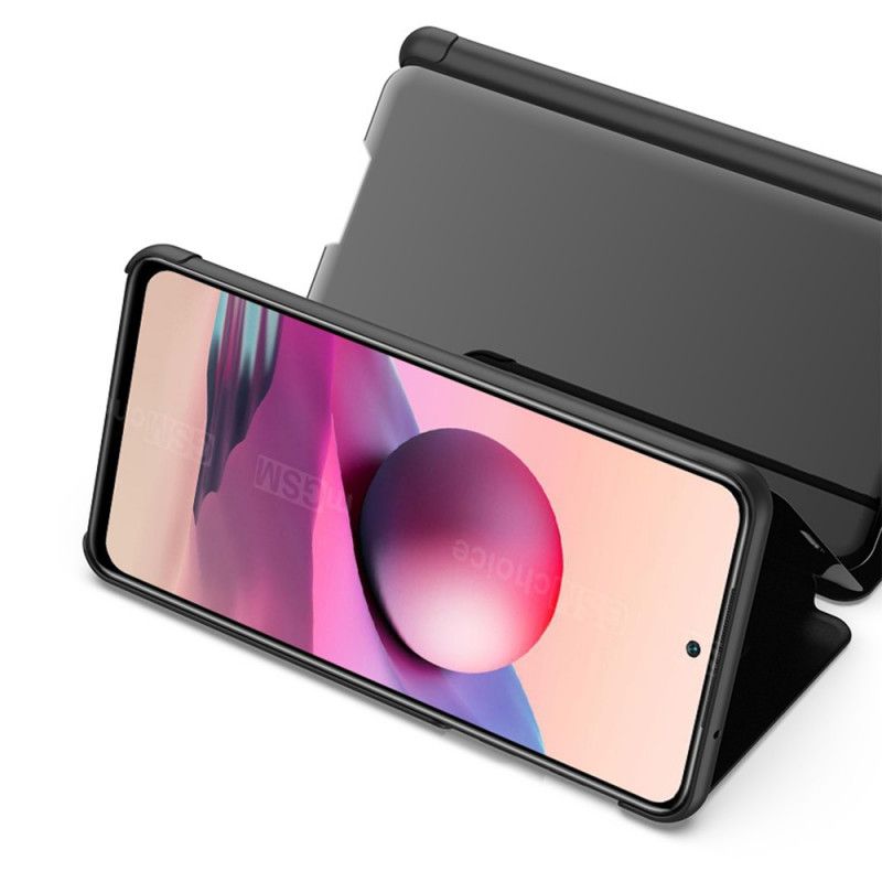 Zichtafdekking Xiaomi Redmi Note 10 / Note 10S Donkerblauw Zwart Spiegel En Kunstleer