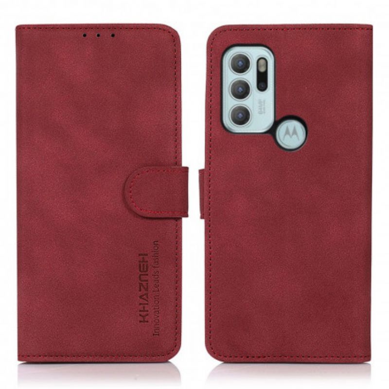 Flip Case Leren Moto G60s Khazneh Getextureerd Leereffect