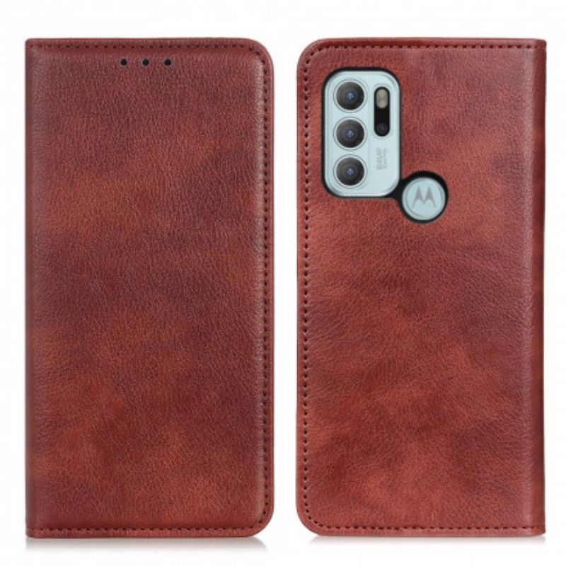 Folio-hoesje Moto G60s Elegantie Split Litchi Leer