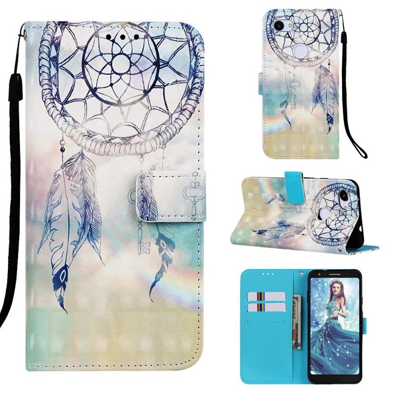 Flip Case Leren Google Pixel 3A Lichtblauw Rood Aquarel Dromenvanger