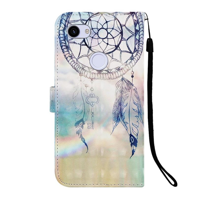 Flip Case Leren Google Pixel 3A Lichtblauw Rood Aquarel Dromenvanger