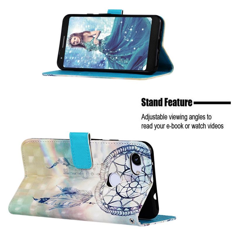 Flip Case Leren Google Pixel 3A Lichtblauw Rood Aquarel Dromenvanger