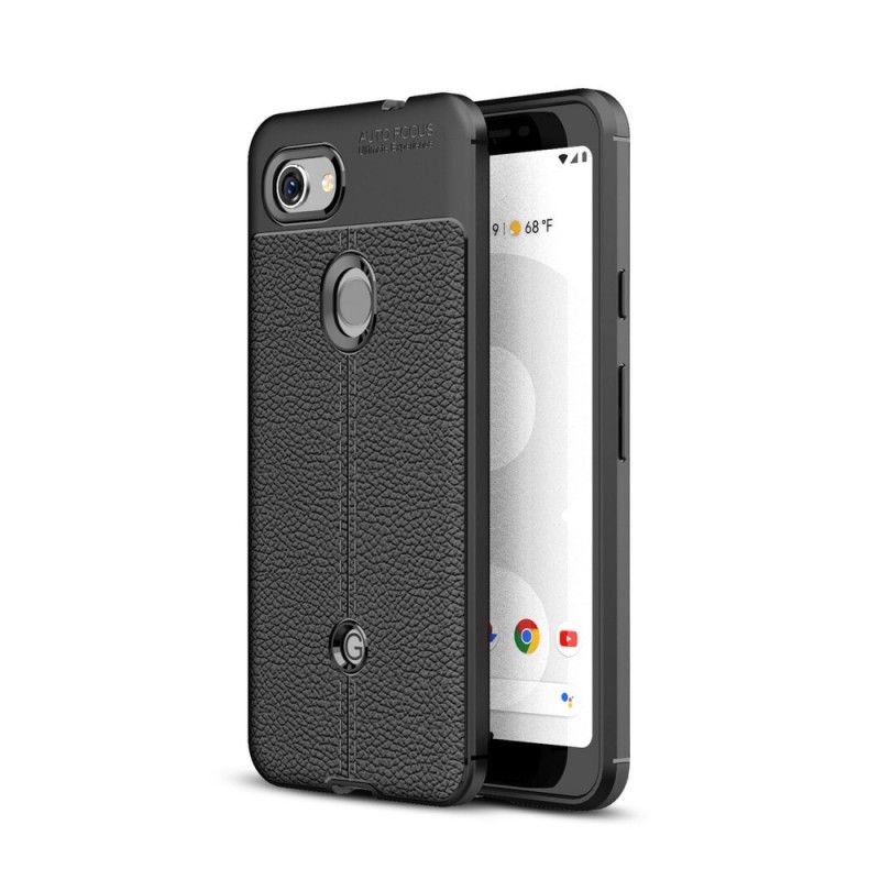 Hoesje Google Pixel 3A Grijs Zwart Dubbellijns Lychee Leereffect