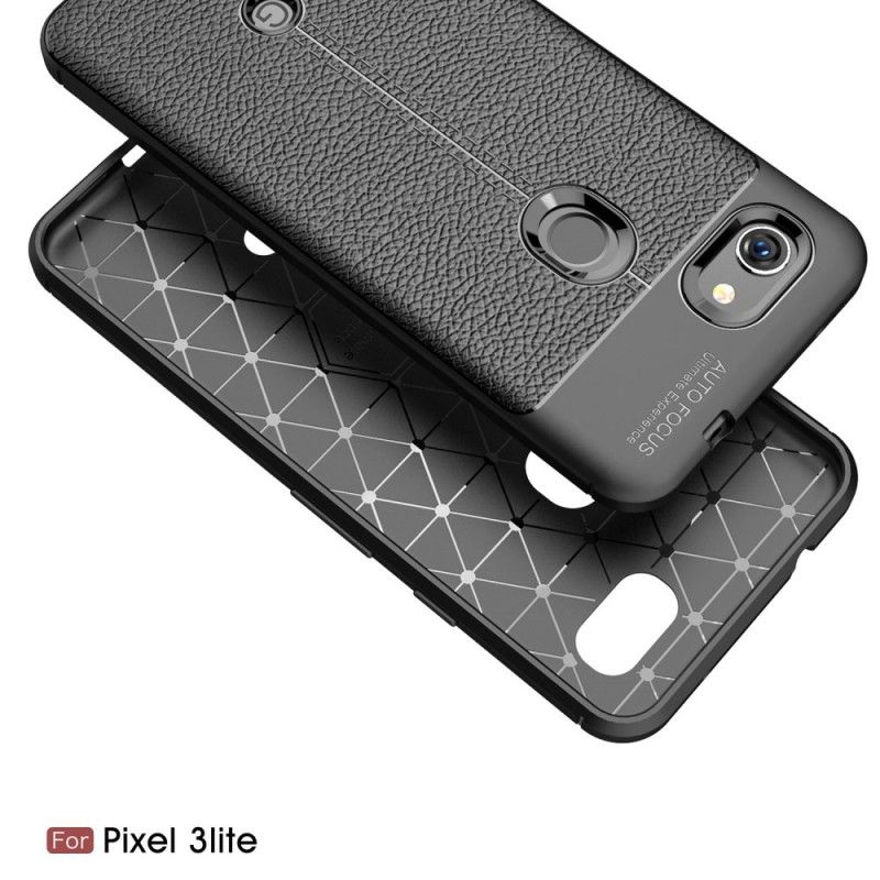 Hoesje Google Pixel 3A Grijs Zwart Dubbellijns Lychee Leereffect