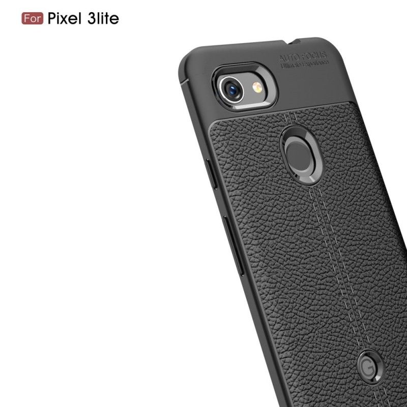 Hoesje Google Pixel 3A Grijs Zwart Dubbellijns Lychee Leereffect