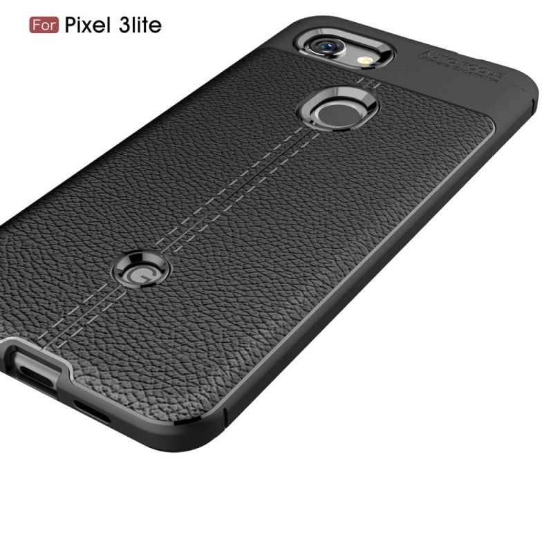 Hoesje Google Pixel 3A Grijs Zwart Dubbellijns Lychee Leereffect