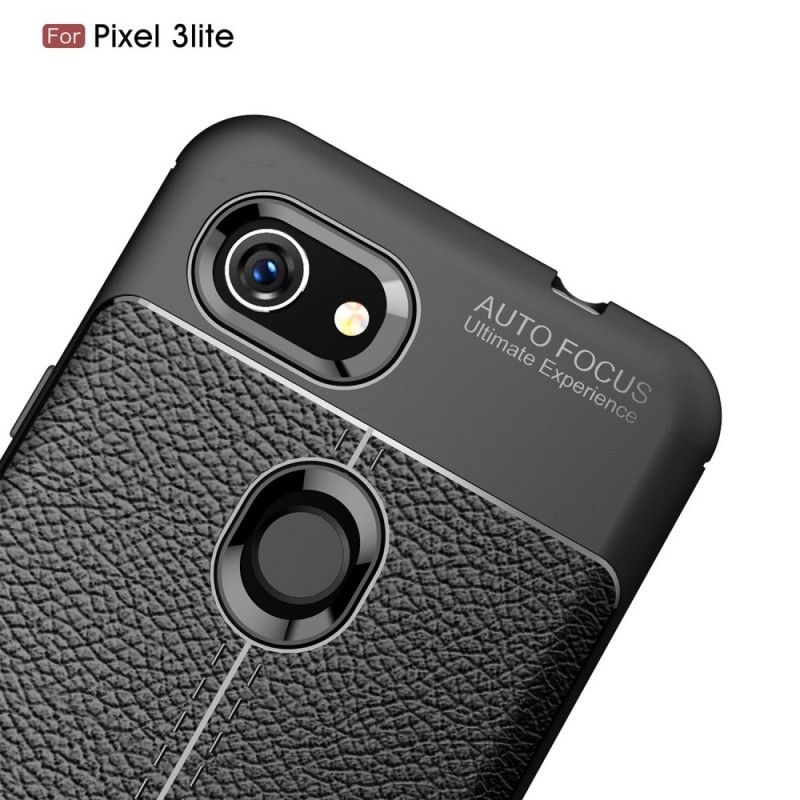 Hoesje Google Pixel 3A Grijs Zwart Dubbellijns Lychee Leereffect
