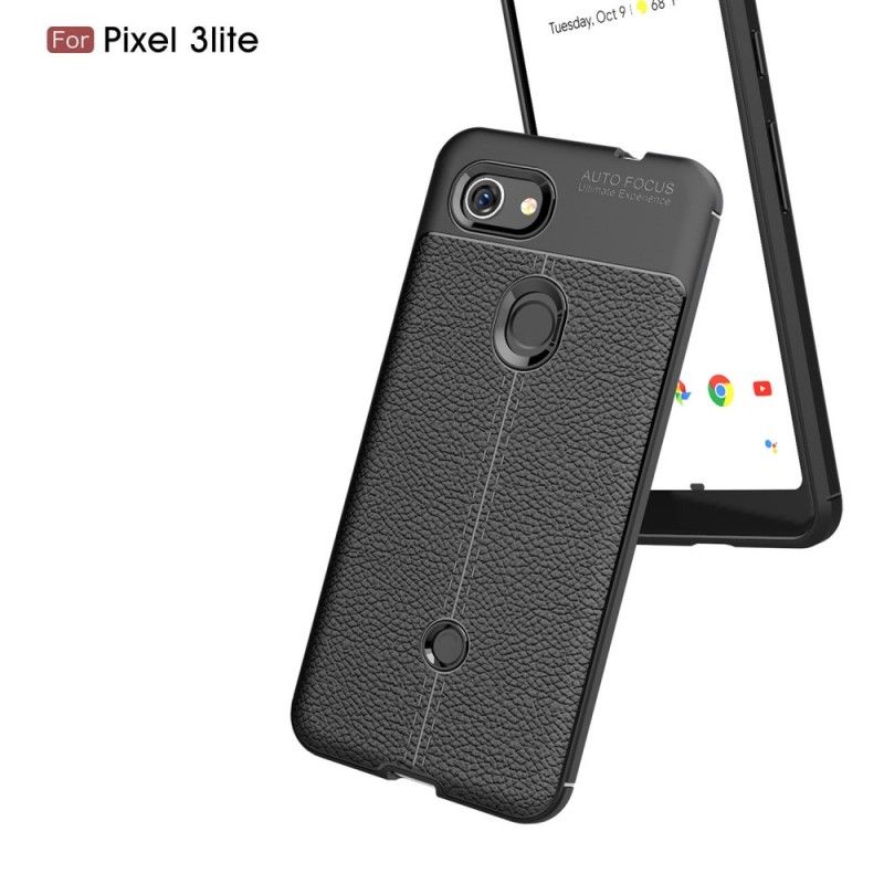 Hoesje Google Pixel 3A Grijs Zwart Dubbellijns Lychee Leereffect